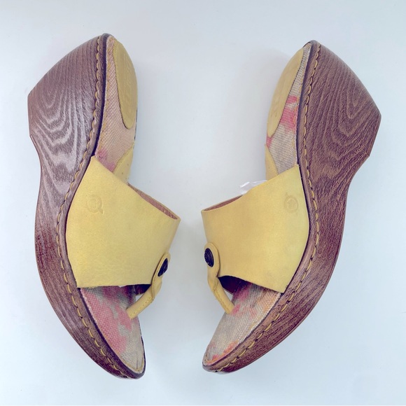 Born Shoes - Born‎ Miko Yellow Wood Wedge Open-Toe Sandal